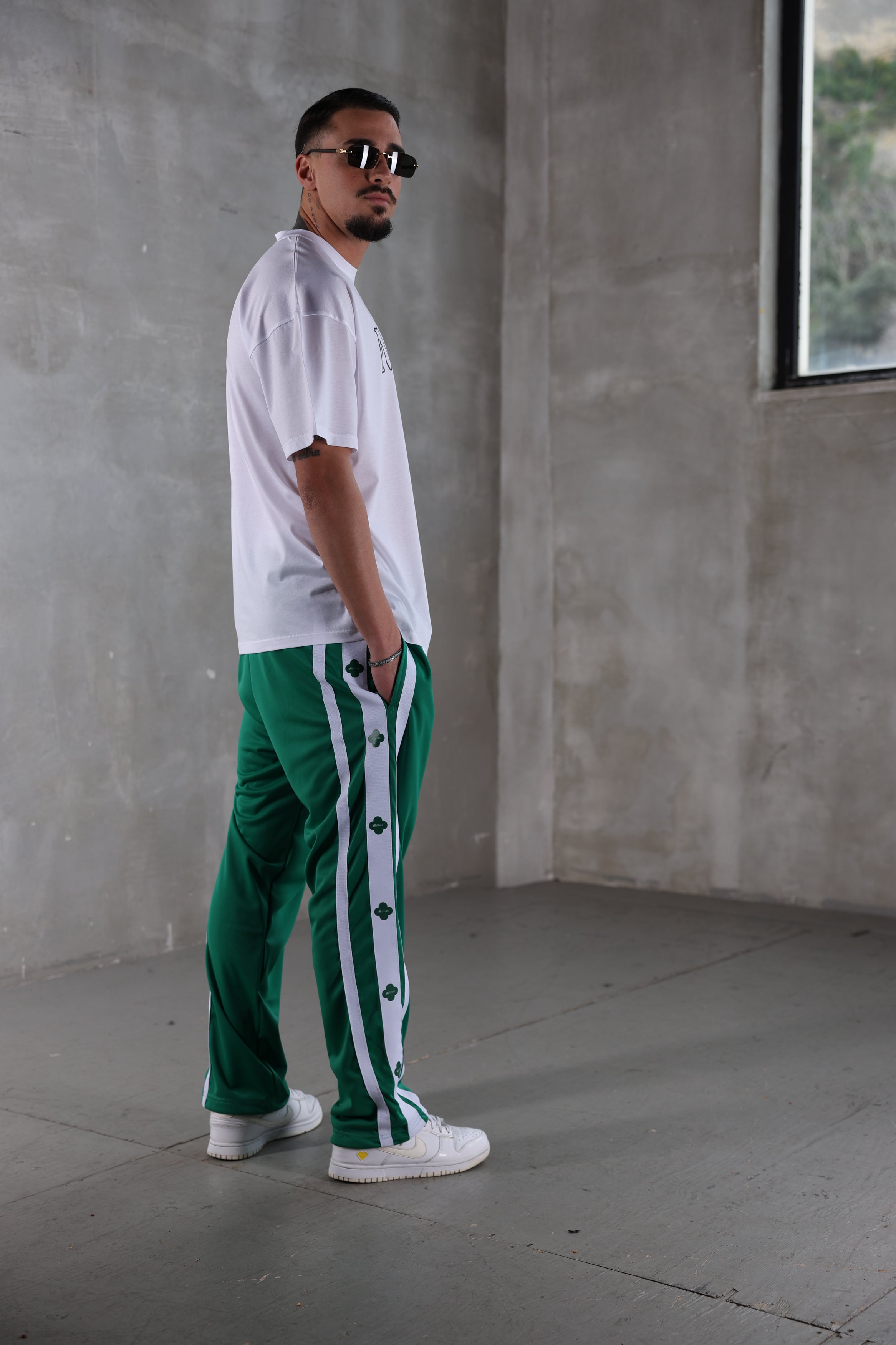 Pantalone in Acetato con Tre fasce Green