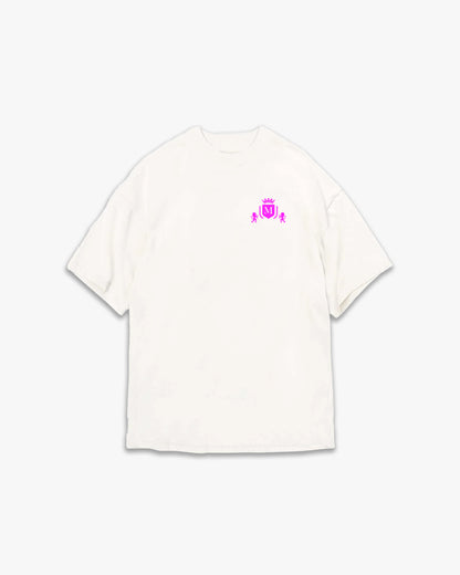 T-Shirt mit fluoreszierendem Logo in Weiß und Rosa