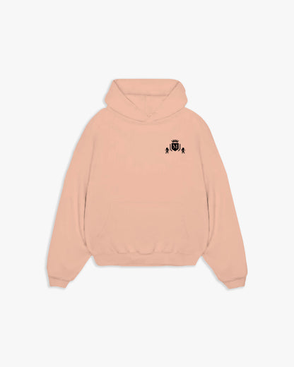 Korallenfarbener Hoodie mit schwarzem Logo