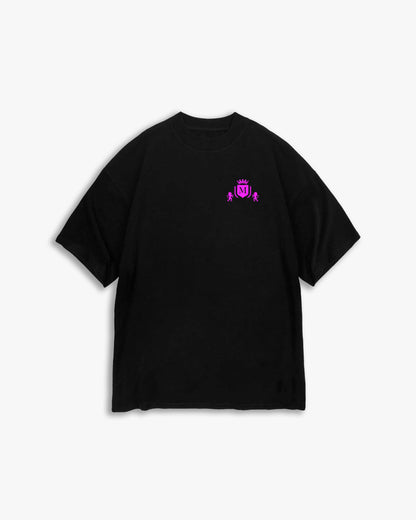 T-Shirt mit fluoreszierendem Logo in Schwarz und Rosa