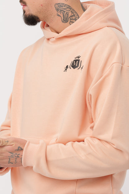 Korallenfarbener Hoodie mit schwarzem Logo