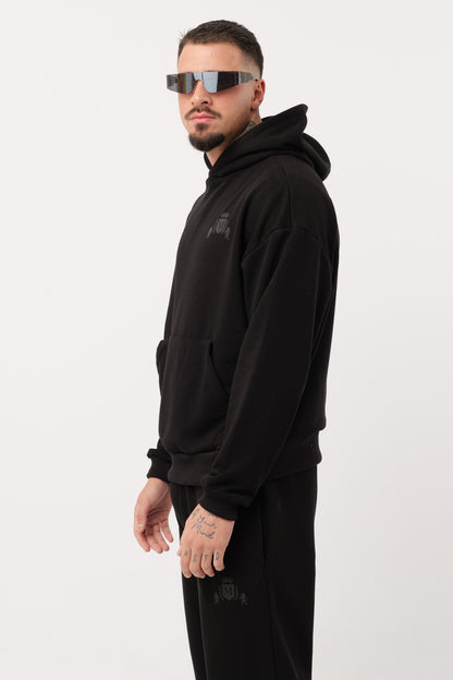 Hoodie Nera con Logo Nero