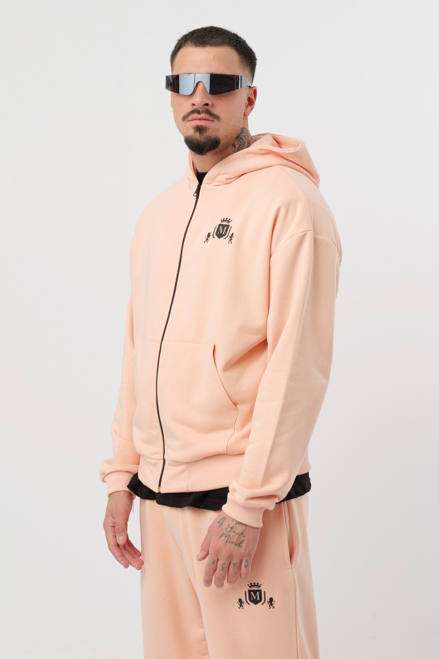 Hoodie Zip Corail avec Logo Noir