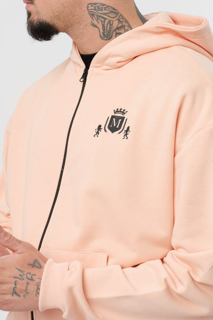 Hoodie Zip Corail avec Logo Noir