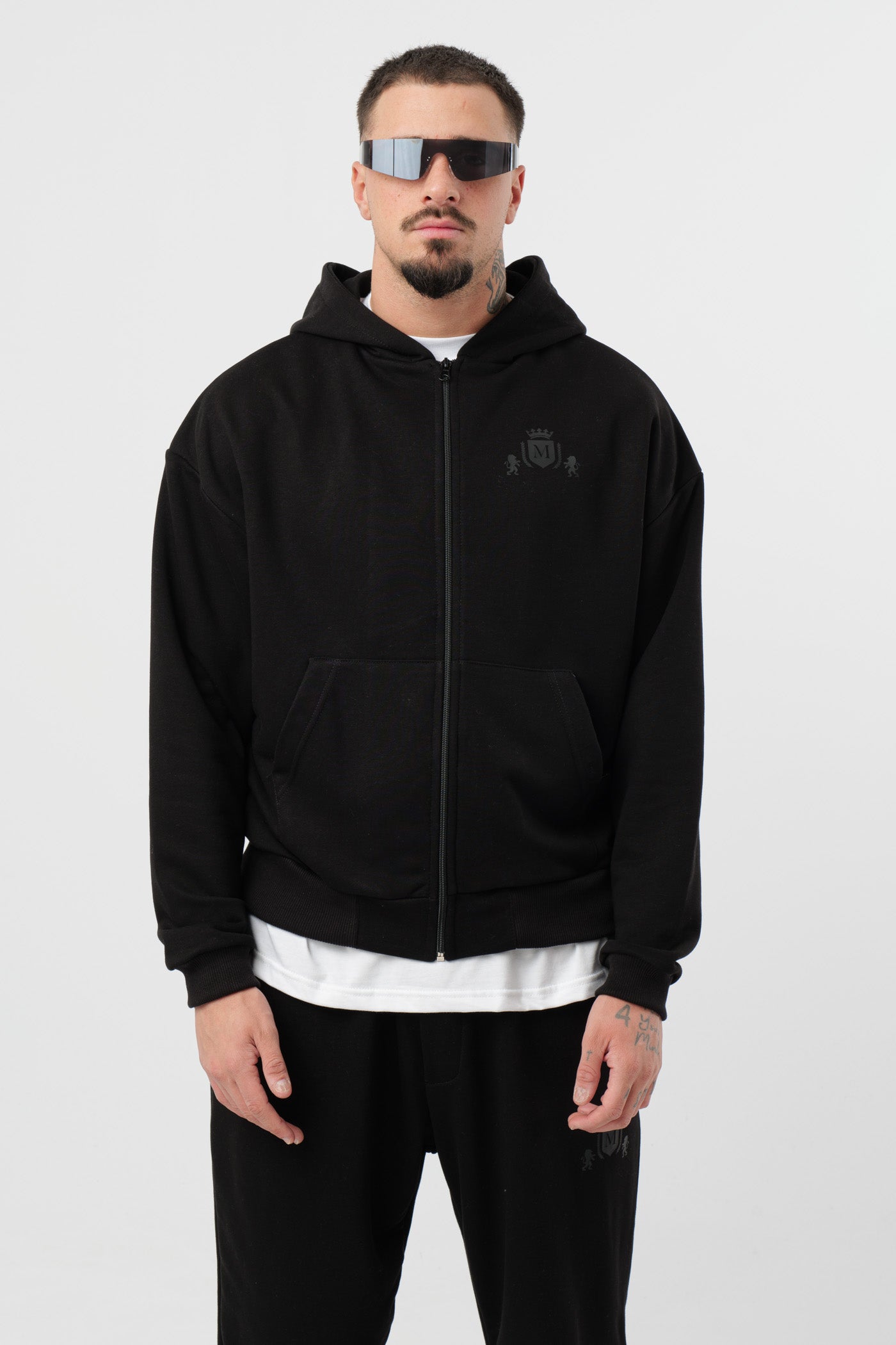 Hoodie Zip Noir avec Logo Noir