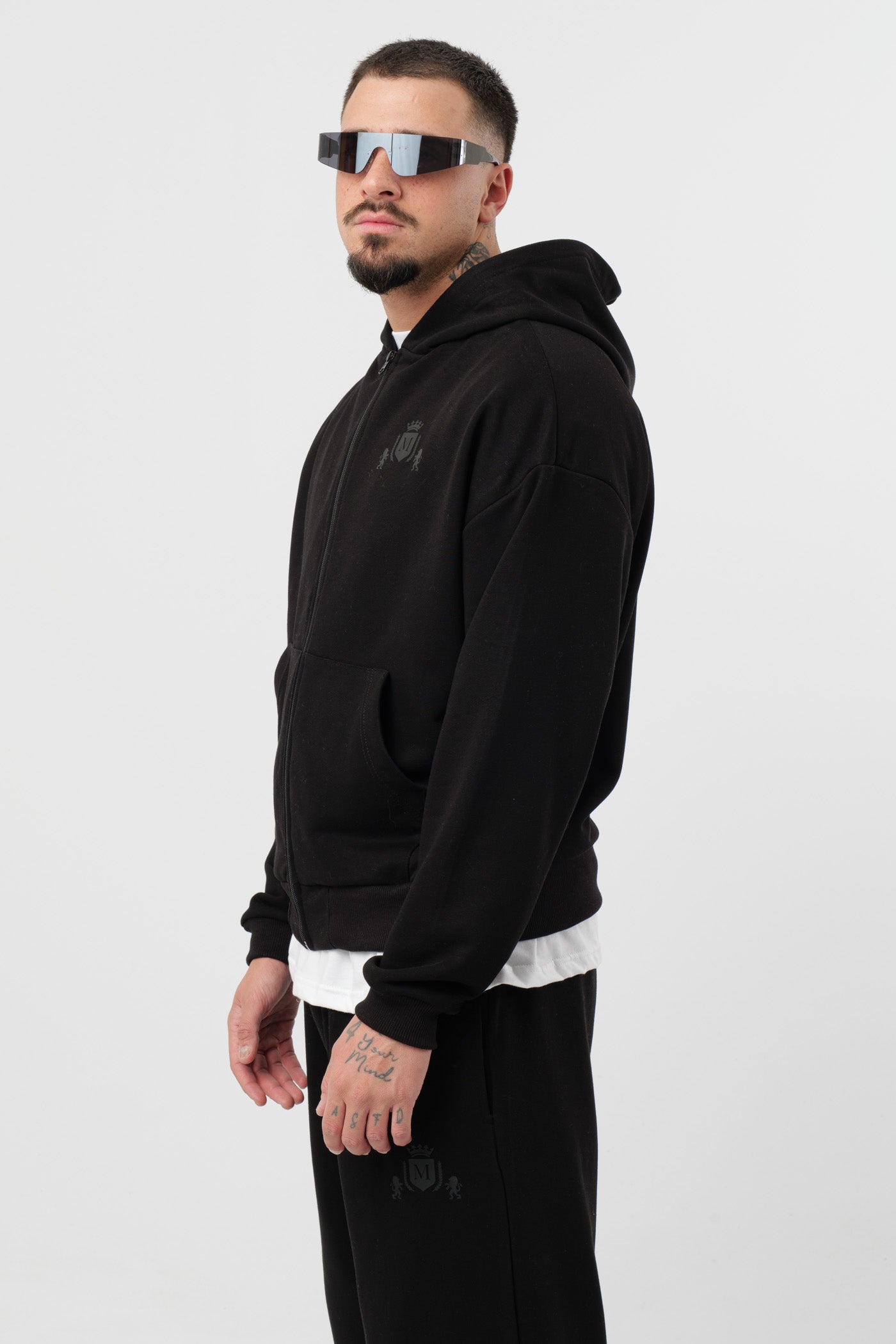 Hoodie Zip Noir avec Logo Noir