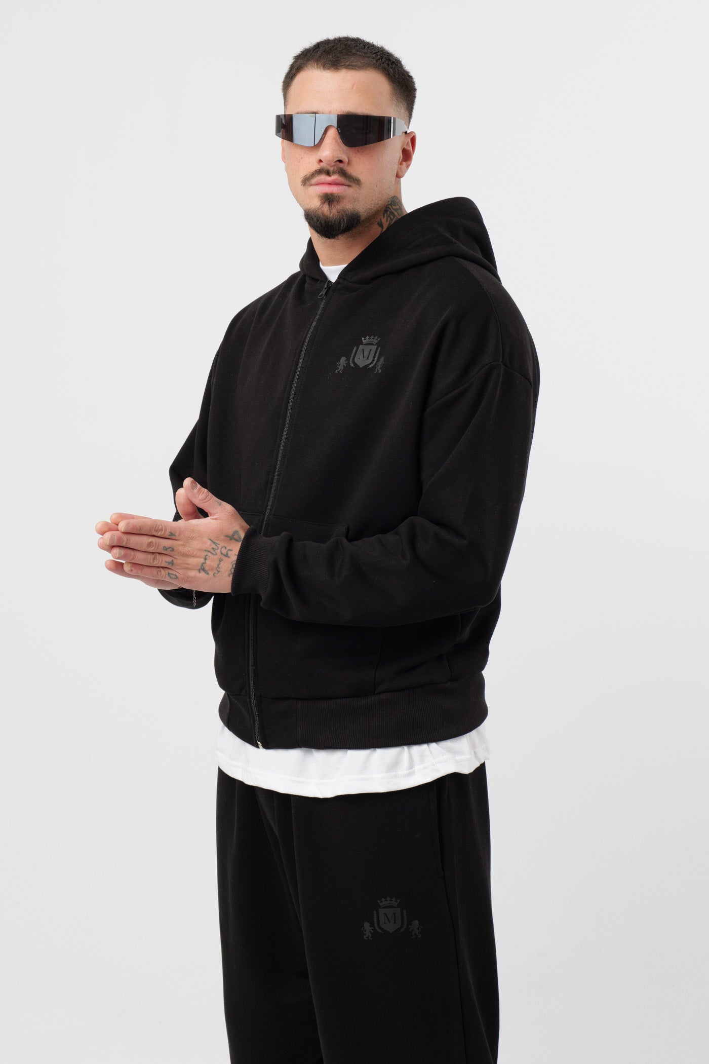 Hoodie Zip Noir avec Logo Noir