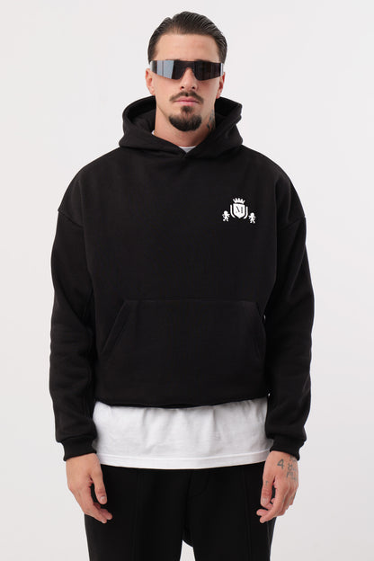 Schwarzer kurzer Hoodie mit Logo