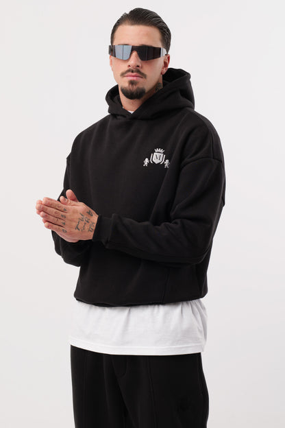 Schwarzer kurzer Hoodie mit Logo