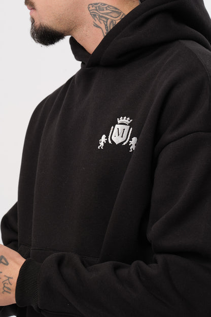 Schwarzer kurzer Hoodie mit Logo