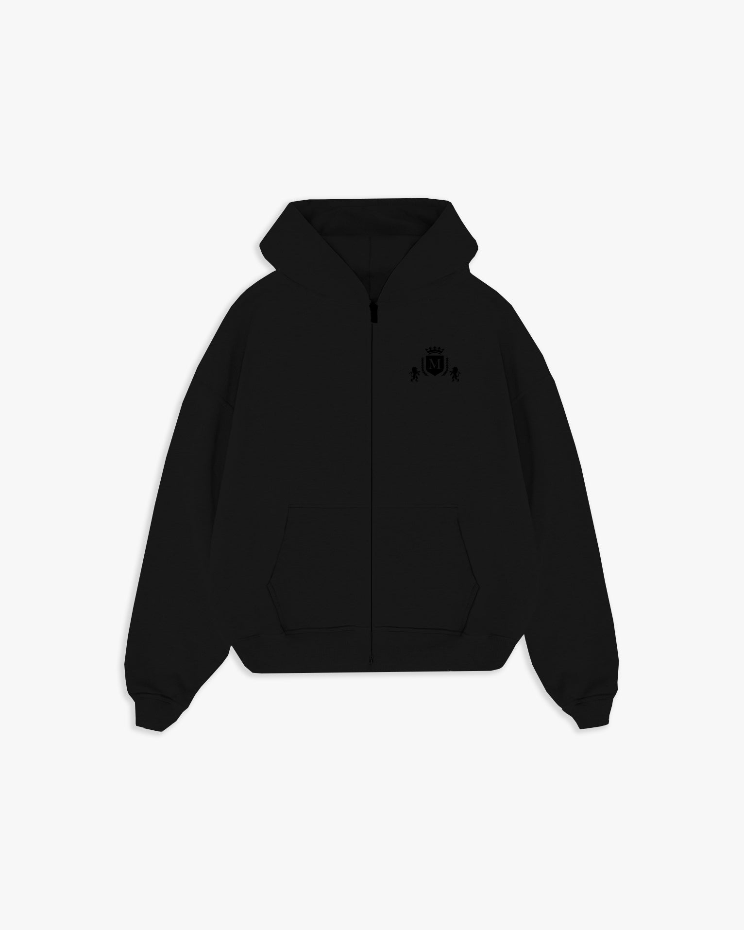 Hoodie Zip Nera con Logo Nero