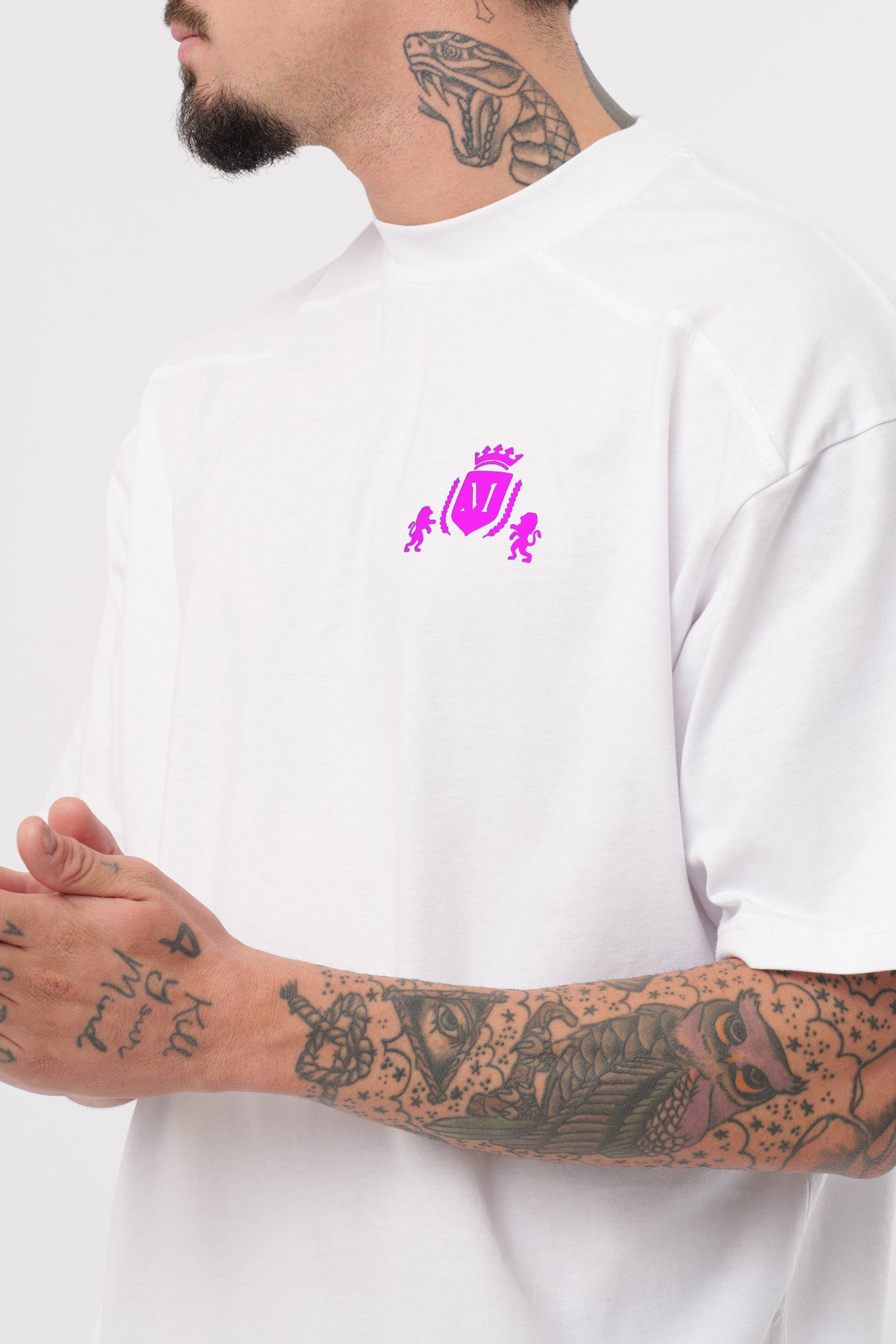 T-Shirt Logo Blanc Rose Fluo