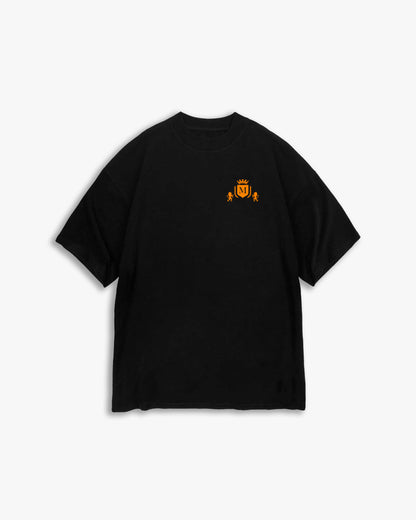 T-Shirt mit fluoreszierendem Logo in Schwarz und Orange