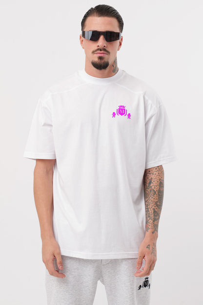 T-Shirt Logo Blanc Rose Fluo