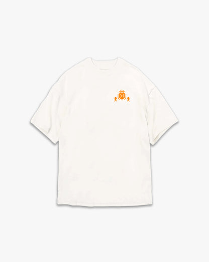 T-Shirt mit fluoreszierendem Logo in Weiß und Orange